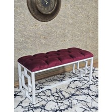 Sevinç Mobilya Beyaz Boyalı Içi Kareli Diktörtgen 100 cm x 40 cm Oturak Puf - Bench - Makyaj Oturağı - Oturak