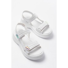 SEPET365 Ginya Beyaz Cilt Cırt Cırtlı Sandalet