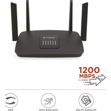 MiraLive Çift Bant Kablosuz Wifi Router 1200MBPS 2.4ghz ve 5ghz 4 Antenli AC06 Siyah