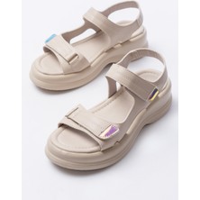 SEPET365 Ginya Bej Cilt Cırt Cırtlı Sandalet