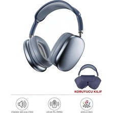 MiraLive Bluetooth Kulaklık Kulak Üstü Sd Kart Girişli Kablosuz Aux Kablolu Kulaklık P9 Pro Max Mavi