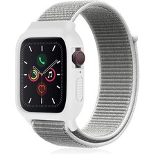 Toyigoo Ieg™  Apple Watch 38MM Hasırlı Cırtcırtlı Kasalı Kordon - Beyaz
