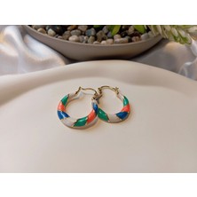 Xuping Jewelry Xuping Gold Kaplama Renkli Emaye Işlemeli Üçlü Sarmal Halka Küpe (3 Cm)