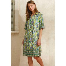 Toyigoo Ieg™ Kısa Yarım Kol V Yaka Kadın Viskon Çiçek Desenli Yazlık Uzun Elbise