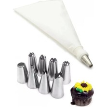 Macgon 10 Parça Krema Sıkma Torbası Paslanmaz Çelik Uç Kek Süsleme Aparatı Pasta Seti