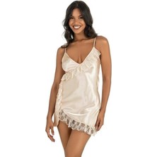 Toyigoo Ieg™ Fildişi Kısa Saten Gecelik 8229