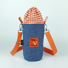 Woodycord El Yapımı Büzgülü Kot Matara ve Termos Kılıfı Turuncu Kaplan