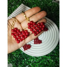 Düşler Tasarım Evi 15 Adet Kırmızı Cam Boncuklu Kalp Anahtarlık Kına,söz,nişan,nikah,yeni Doğan Hediyelik