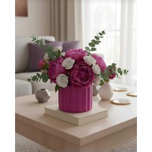 E.M.S Fuşya Renk Çubuk Desen Saksı Sukulent Saksısı Menekşe Saksısı Dekoratif Saksı 7,5 x 10 Cm.