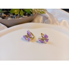 Xuping Jewelry Xuping Gold Lüks Kaplama Mor Emaye Kelebek Halka Küpe - 1,5 cm (Zirkon Taşlı Detaylı)