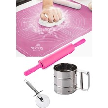 Macgon Silikon Hamur Açma Matı 50 x 40 Silikon Merdane Un Eleği Pizza Hamur Kesici