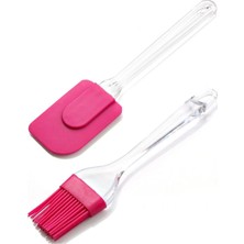 Macgon Plastik Saplı Silikon Büyük Boy Fırça Pavia Spatula 2 Li Fuşya