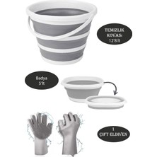 Macgon Pratik Katlanabilir Temizlik Seti Katlanır Kova 12'8'lt Katlanır Badya 5'lt +Temizlik Eldiveni