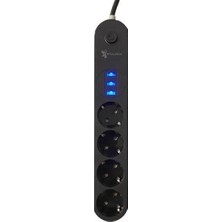 Venüs Shopping 4lü Siyah Anahtarlı 3 USB Li Akım Korumalı Topraklı Çocuk Korumalı Grup Priz 2 Metre