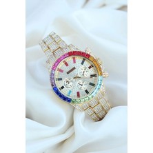 Venüs Shopping Clariss Trend Gold Metal Kordonlu Zirkon Taş Kaplama Renkli Taşlı Kasa Tasarımlı Lüx Kadın Ko