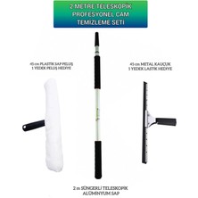 Macgon Metal Cam Çekpas Çek Çek 45 Cm+Mikrofiber Peluş+Teleskobik Uzatmalı Sap 3 mt Cam Temizlik Seti 45 cm