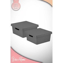 Macgon 10LT. Kare Kapaklı Kutu 2 Adet Antrasit Gri Renk