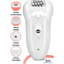 Macgon Alya Şarjlı Islak Kuru LED Işıklı 2in1 Epilatör ve Masaj Başlığı Epilasyon Cihazı