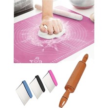 Macgon 3 Lü Set 40X50 cm Silikon Hamur Açma Matı - 34 cm Ahşap Cilalı Merdane -Çelik Spatula