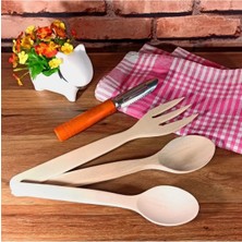 Macgon Ahşap Tahta Kaşık 2 Boy + Çatal + Kabak Oyacağı 4'lü Set