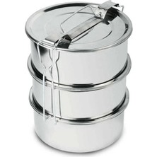 Macgon Paslanmaz Çelik 3lü Sefer Tası 1.5lt 2-3 Kişilik Yemek Taşıma Kabı 500ML X3 Isıtılabilir %100 Metal