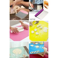 Macgon 2'li Set Silikon Ölçekli Hamur Açma Matı + Hamur Kesme Aparatı Spatulası Börek Mantı Yoğurma Matı