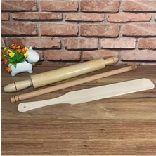 Macgon Ahşap Tahta Orta Merdane + Tahta Büyük Çevirici + Kısa Oklava (3lü Set)