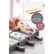 Macgon Pratik 50 Dondurma Çubuk Dahil Antrasit Silikon 4'lü Büyük Boy Magnum Dondurma Kalıbı Magnum Kalıbı