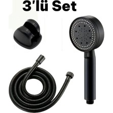 Deyhome 3'lü Set 5 Kademeli Siyah Duş Başlığı + 150 cm Duş Hortumu + Askı Aparatı