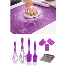 Macgon Silikon Hamur Açma Matı 2'li Çırpıcı, 2'li Spatula Kesici Spatula ve 3'lü Kazıyıcı Seti