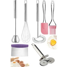 Macgon Silikon Yağ Fırçası Silikon Spatula Hamur Pizza Kesici Lüx Çelik Tel Yaylı Basmalı Çırpıcı Mikser