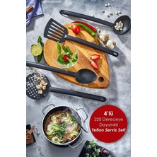 Macgon Pratik 4'lü Siyah Yanmaz Yapışmaz Teflon Servis Seti 220 Derece Dayanıklı Kepçe Kevgir Spatula Kaşık