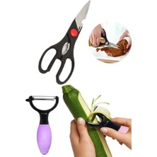 Macgon Paslanmaz Çelik Et, Tavuk Börek Doğrama Mutfak Makası ve Soyacak Silikon Saplı Meyve Sebze Soyacak