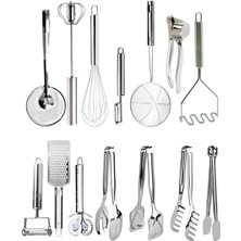 Macgon 14 Parça Mutfak Çırpıcı Kevgir Servis Maşa Rende Sarımsak Ezici Soyacak Seti