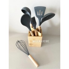 Macgon Ahşap Saplı Slikon Servis Gereçleri (Koyu Gri)