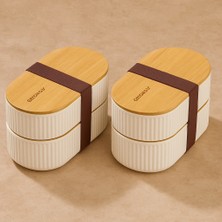Venüs Shopping 2'li 1000ML Ahşap Kapaklı Lunch Box Set Bambu Diyet Yemek Kabı Saklama Kutusu Öğle Yemeği Kutu