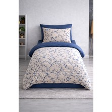 Vionetta Pamuklu Ranforce Sakura Indigo Lastikli Çarşaflı 2 Yastıklı Tek Kişilik Nevresim Takımı