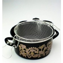 Macgon Lüx Emaye Çiçekli Cam Kapaklı Fritöz Tenceresi