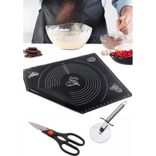 Macgon Silikon Hamur Açma Matı 60X45 , Mutfak Makası ve Hamur Pizza Ruleti