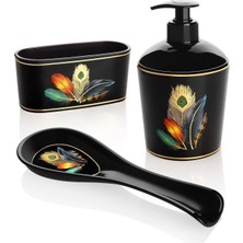 Macgon Akrilik Lüks 3 Parça Mutfak Seti, Sabunluk, Süngerlik, Kaşıklık, Desen 4