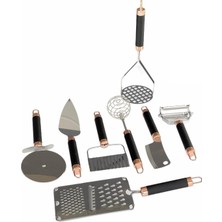 Macgon Lüx Metal Siyah Bronz 8 Parça Mutfak Seti