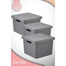 Macgon 17LT. Kare Kapaklı Kutu 3 Adet Antrasit Gri Renk