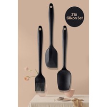 Macgon Pratik Lüks Siyah Silikon Spatula Fırça Kaşık Seti | 3'lü Silikon Set | Silikon Fırça Kaşık Spatula