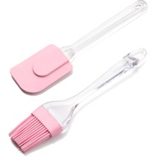 Macgon Plastik Saplı Silikon Büyük Boy Fırça Pavia Spatula 2 Li Pembe