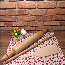 Macgon Ahşap Lüx Merdane + Geniş Çevirici + Kısa Oklava (3lü Set)