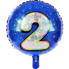 Macgon Parti Konsept Balonu 40 Cm, 2 Yazılı Mavi Balon, Rakam Balon