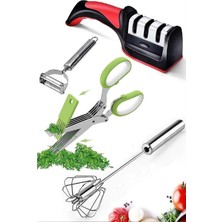 Macgon Mutfak Maydanoz Doğrama Makası Çelik Yumurta Çırpıcı Tungsten Bıçak Bileyici Metal Patates