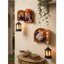 Fenerli Dekoratif Cüce Figürlü Dede ve Nine 2li Set Duvar ve Kapı Lambası–led Işıklı (Renk Seçeneği)