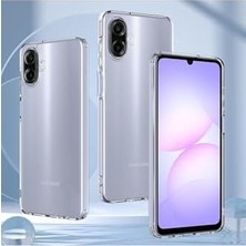 - Galaxy A07 ile Uyumlu Kılıf Kamera Çıkıntılı Korumalı Yumuşak Şeffaf Silikon + 9h Ekran Koruyucu Cam
