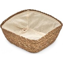 El Yapımı Hasır Içi Bezli Kare Ekmeklik ve Dekoratif Kare Hasır Sepet, Hasır Içi Bezli Ekmek Sepeti Kare (20CM*20CM*8CM)